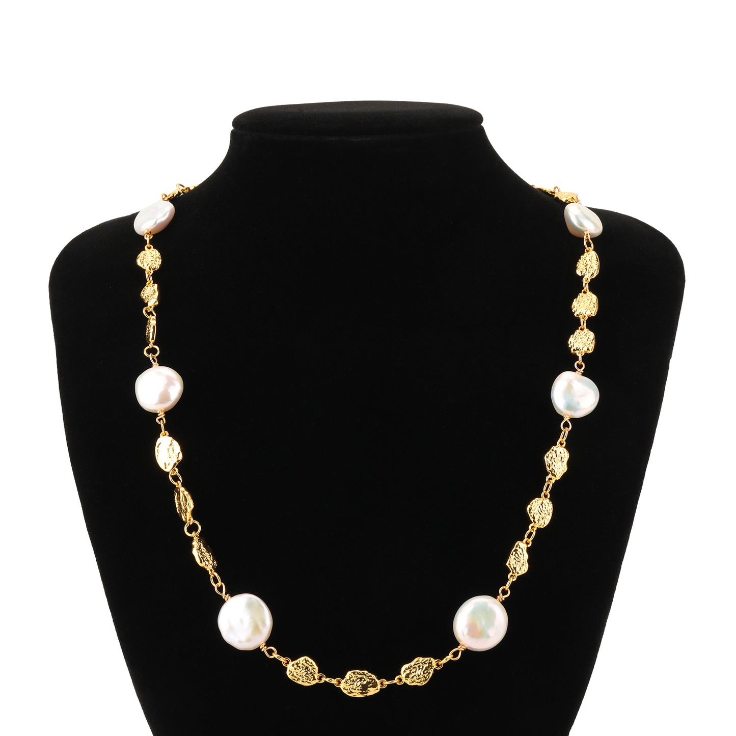 ins Gold Coin Baroque Pearl Necklace Collarbone Chain