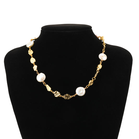 ins Gold Coin Baroque Pearl Necklace Collarbone Chain