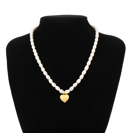 Natural Pearl Heart Pendant Necklace, Collarbone Chain