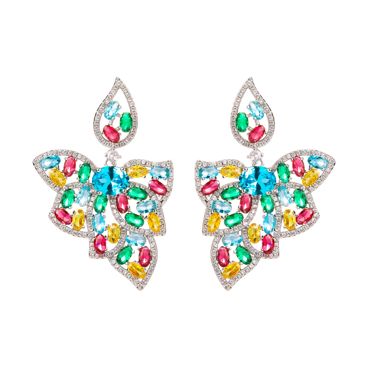 Colorful Sea Blue Colored Zircon Petal Earrings