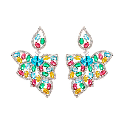 Colorful Sea Blue Colored Zircon Petal Earrings