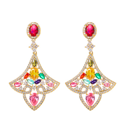 Colorful Rainbow Leaves Zircon Petal Earrings