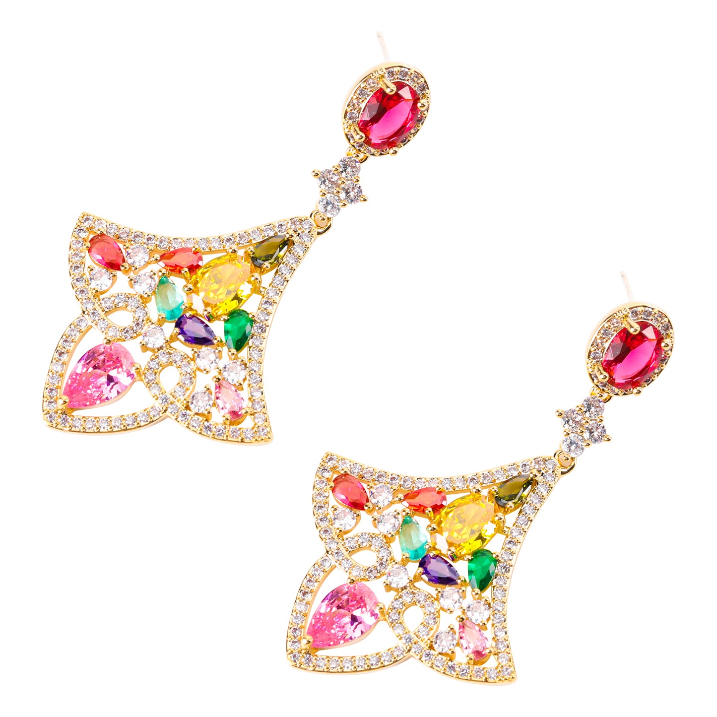 Colorful Rainbow Leaves Zircon Petal Earrings