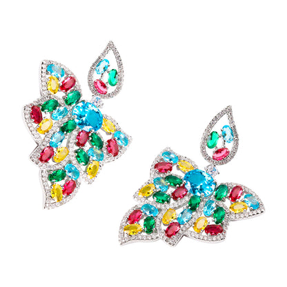 Colorful Sea Blue Colored Zircon Petal Earrings