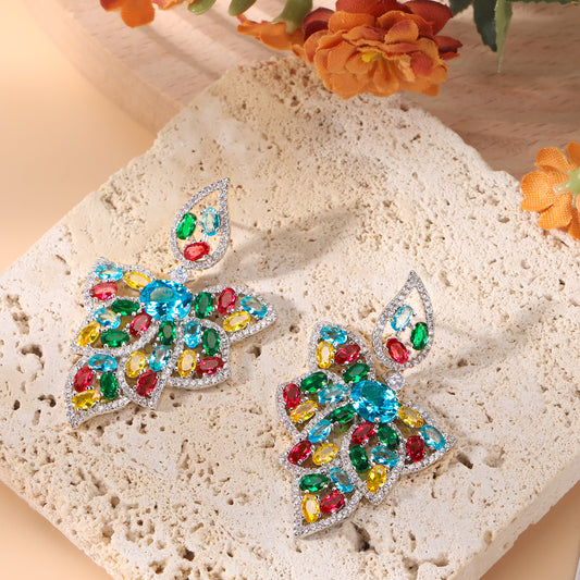 Colorful Sea Blue Colored Zircon Petal Earrings