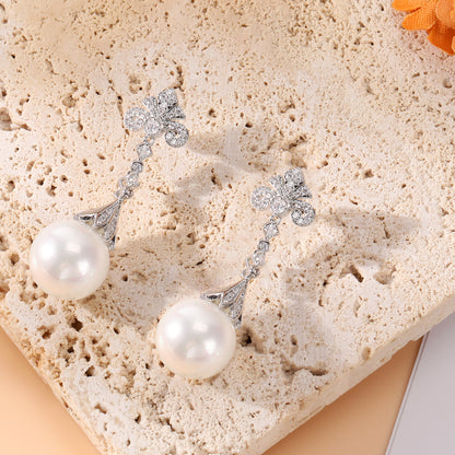 French Niche Light Luxury High-grade Aesthetic, Hollow Pattern Pearl Earrings