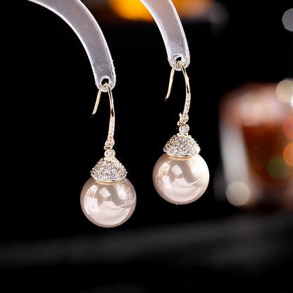 Elegant and Simple Style Zircon Waterdrop Pearl Ear Hooks