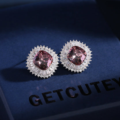 High-grade Aesthetic, Super Sparkling Crystal Zircon Inlaid Simple Ear Studs