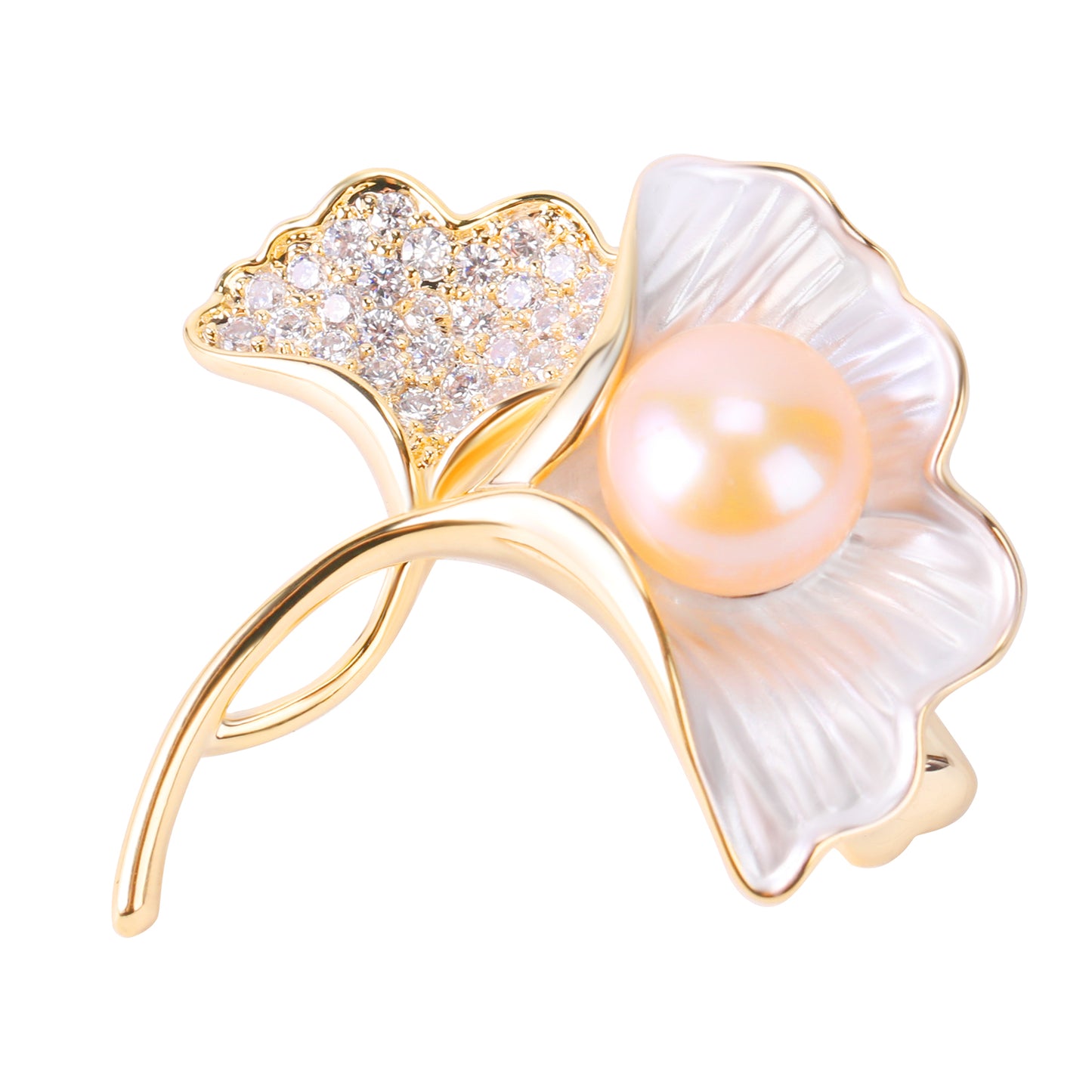 Elegant and Graceful Pearl Ginkgo Leaf Brooch