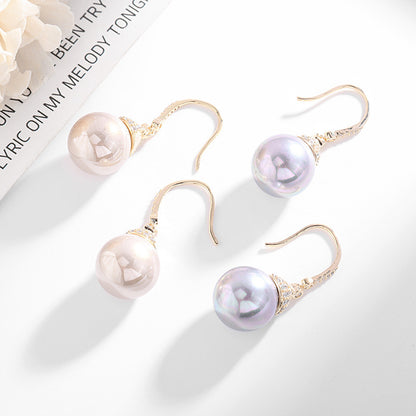 Elegant and Simple Style Zircon Waterdrop Pearl Ear Hooks