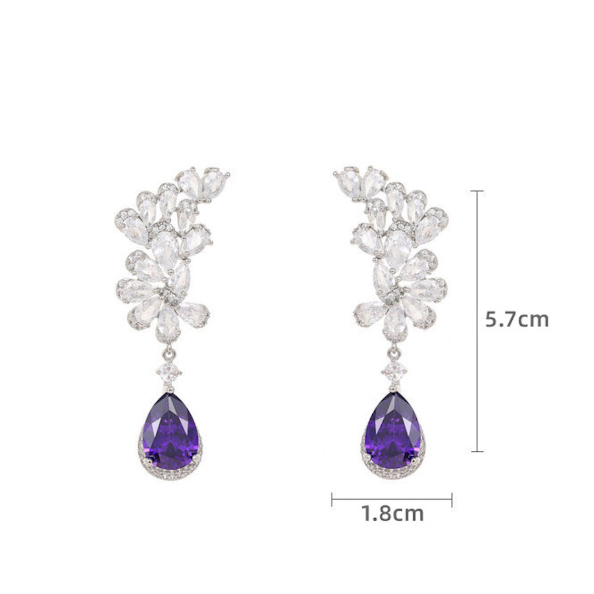 Statement Zircon Inlaid Silver Needle Petal Waterdrop Earrings