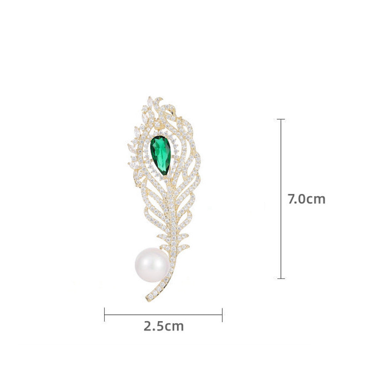 High-grade Pearl Zircon Feather Brooch