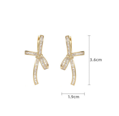 Square Zircon Inlaid Earrings, Bowknot Ear Clips