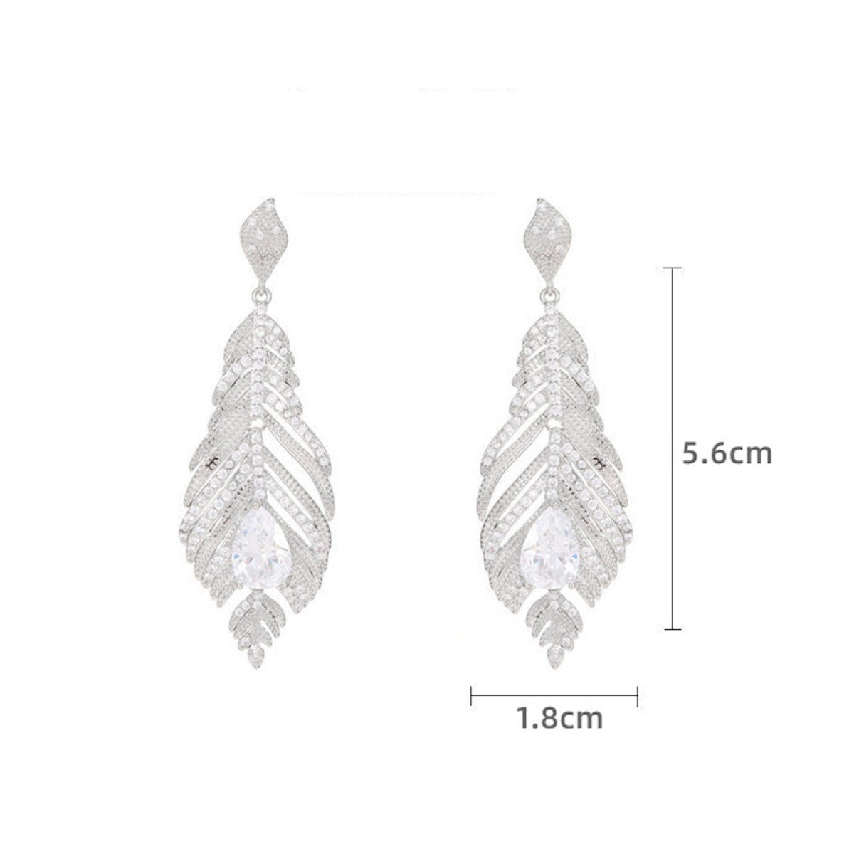 Elegant and Graceful Zircon Inlaid Long Leaf Feather Earrings