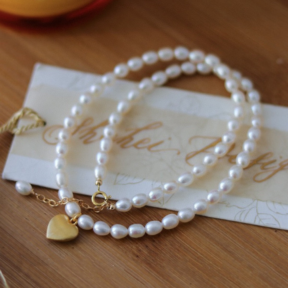 Natural Pearl Heart Pendant Necklace, Collarbone Chain